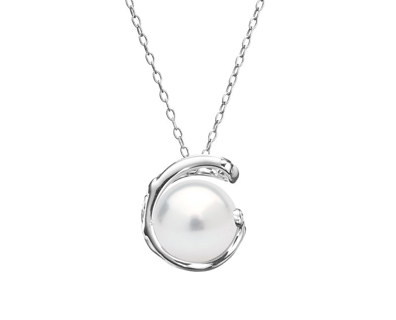 Pearl Sterling Silver Pendant Necklace, White Silver April Birthstone Jewelry - สร้อยคอทรง Collar - ไข่มุก ขาว
