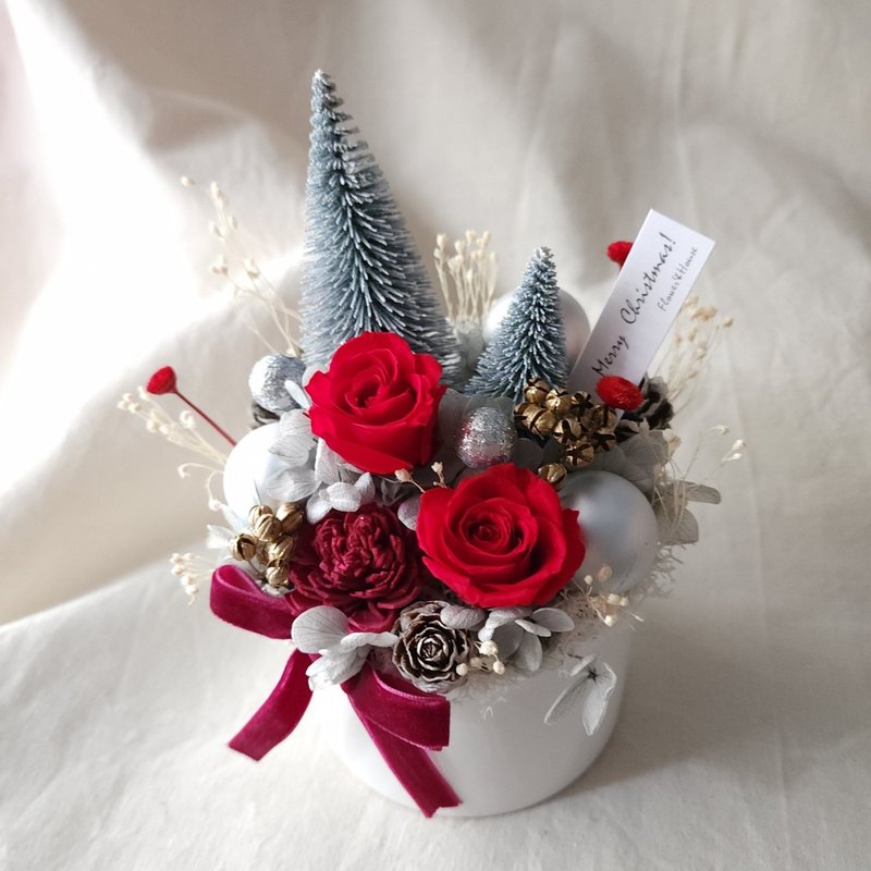 Xmas| 永生玫瑰 | 交換禮物 |浪漫世界夢幻聖誕盆花 | 居家裝飾 - 乾燥花/永生花 - 植物．花 紅色