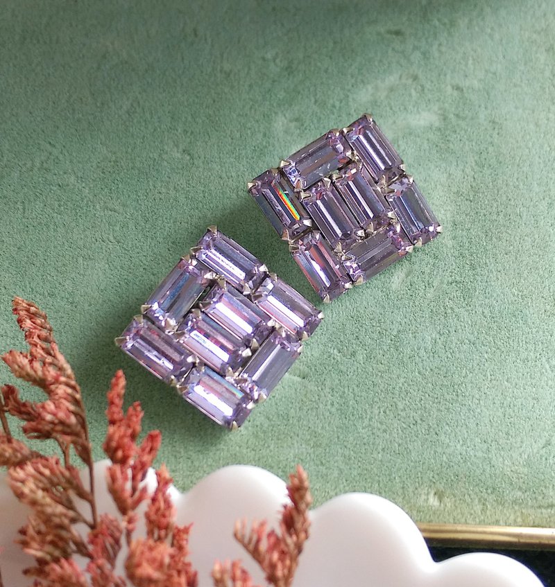 【西洋古董飾品 】WEISS 萊茵方鑽 幾何  夾式耳環 - 耳環/耳夾/耳骨夾 - 其他材質 金色