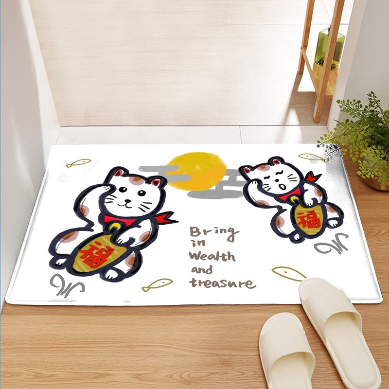 [Customized] Carpet/Imitation Cashmere/ Ugly cute Lucky Cat - พรมปูพื้น - วัสดุอื่นๆ ขาว