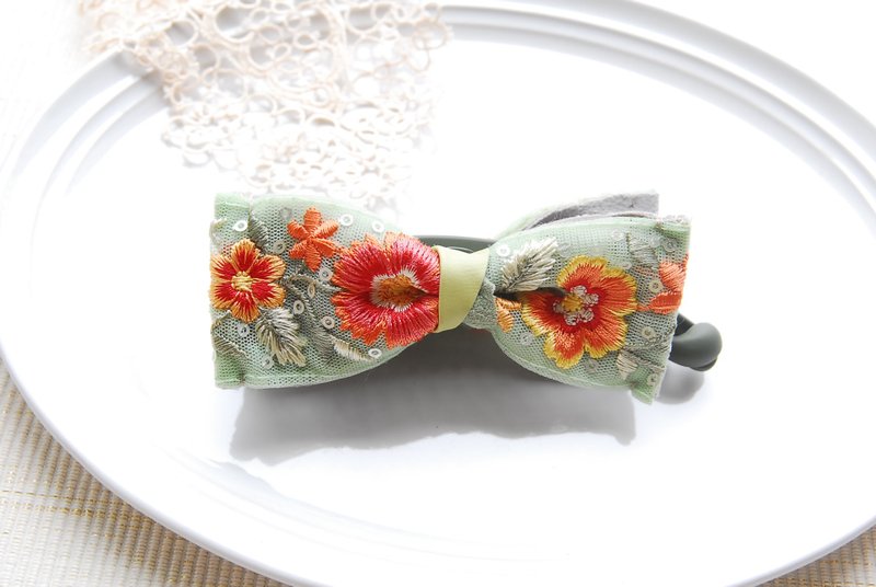 インド刺繍リボンのバナナクリップ no.２ - 髮夾/髮圈 - 尼龍 橘色