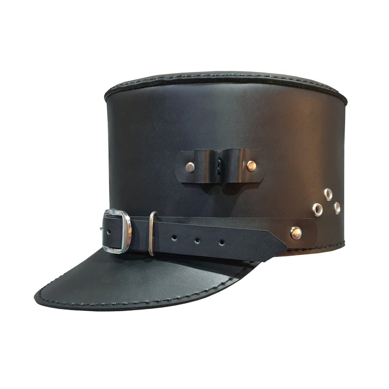 Steampunk Military Leather Kepi Cap - 帽子 - 真皮 黑色