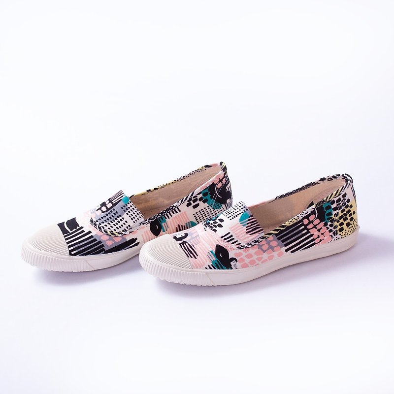 Slip-on casual shoes Flat Sneakers with Japanese fabrics Leather insole - รองเท้าลำลองผู้หญิง - ผ้าฝ้าย/ผ้าลินิน สึชมพู