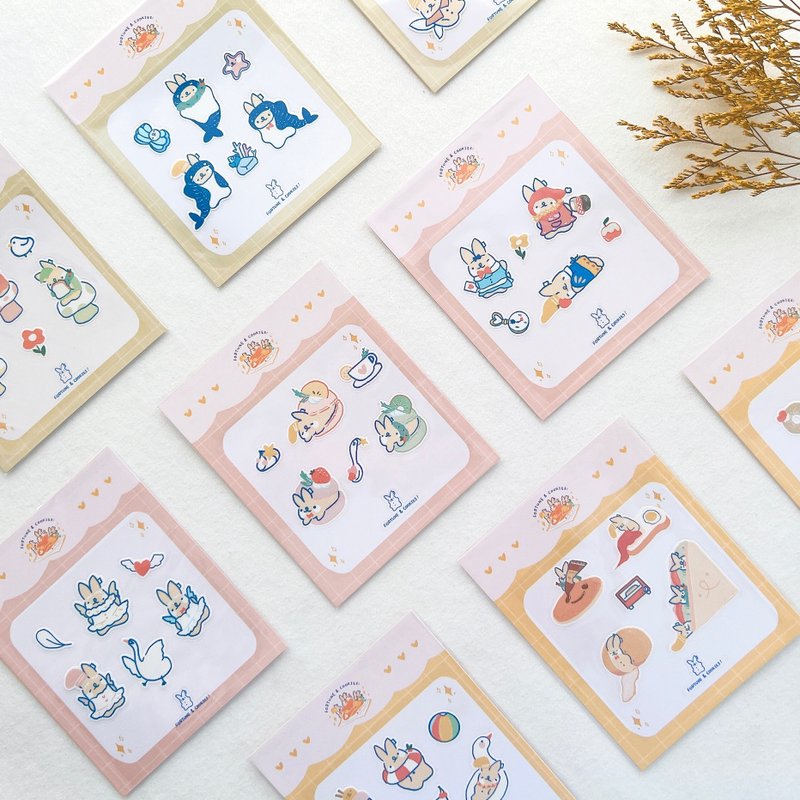 Bonnie Rabbit Cute Japanese Waterproof PET Stickers/Dress Up Party Series/Total 12 Styles - สติกเกอร์ - วัสดุกันนำ้ หลากหลายสี