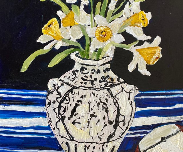 ヴィンテージ 花瓶の白い花 油彩画 ヴィンテージ ダイフ Marcel Dyf 花瓶の花 複製画 油絵 絵画 華
