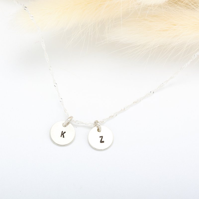 Custom 9mm 2 small round stamping letter digit s925 sterling silver necklace - สร้อยคอทรง Collar - เงินแท้ สีเงิน