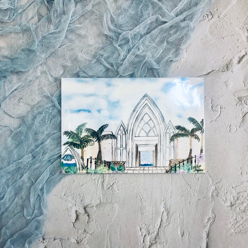 手描き水彩日本の教会風景はがき - カード・はがき - 紙 ホワイト