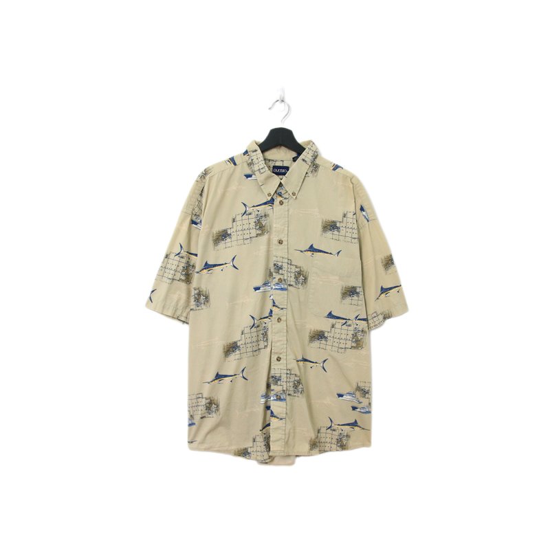 Back to Green-魚圖騰短袖襯衫 旗魚北大西洋 ff-09 vintage shir - 男襯衫/休閒襯衫 - 棉．麻 