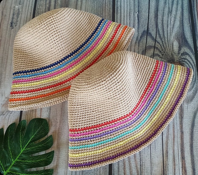 Bleached rope knit hat, bucket hat, adding brightness to the brim of the hat. - Hats & Caps - Cotton & Hemp 
