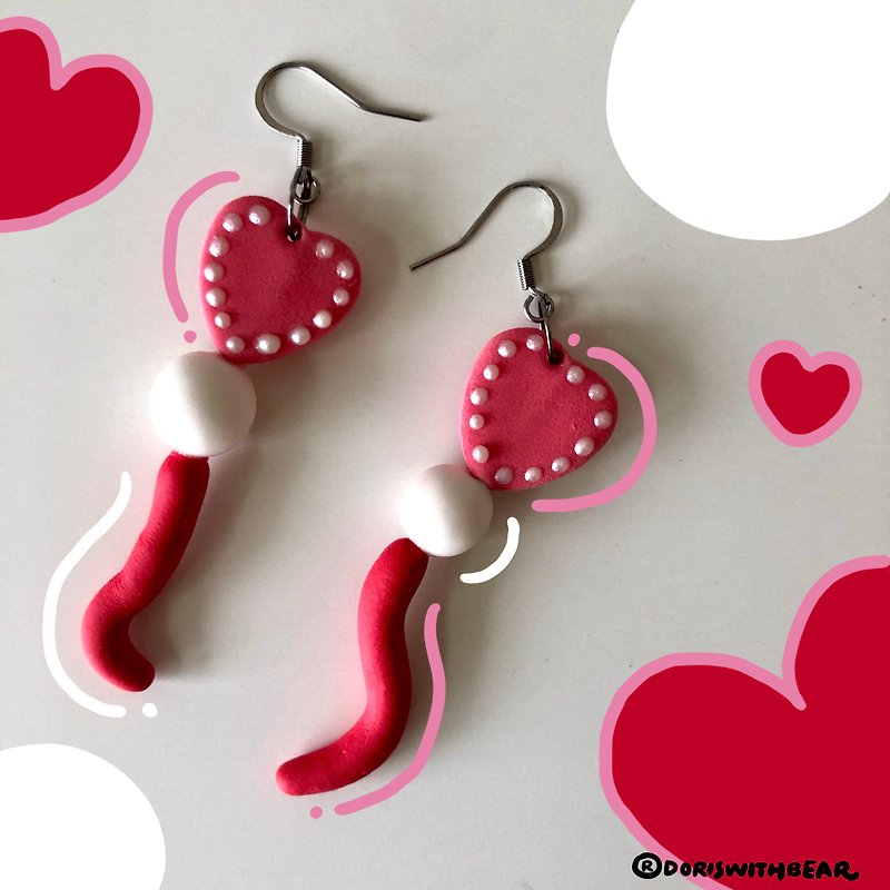 \ Confession of love| Earrings/ - Earrings & Clip-ons - Clay Red