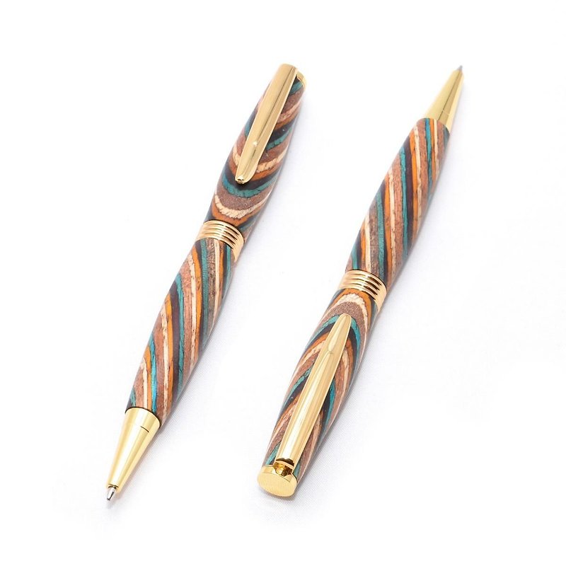 手作りの木製の回転式ボールペン（染めたハードウッドの種類；24金のメッキ）(TP-24K-CGSW) - 筆盒/筆袋 - 木頭 藍色