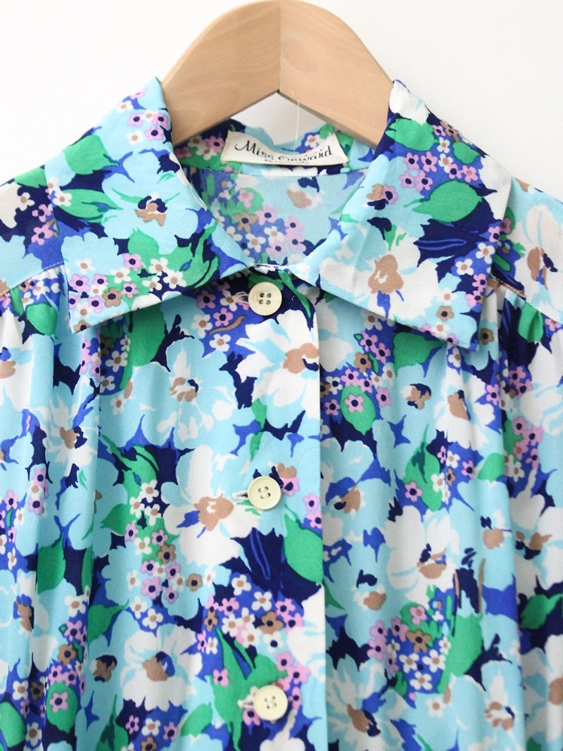 [RE0614D1289]ニッポン初夏レトロな甘い水色の半袖フルバージョンの花ヴィンテージのドレス - ワンピース - ポリエステル ブルー