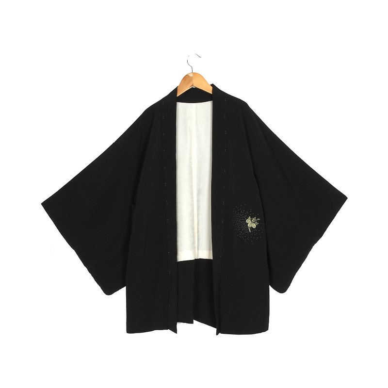 [Egg plant ancient] nebula vanilla embroidery ancient kimono feather weaving - จัมพ์สูท - กระดาษ สีดำ