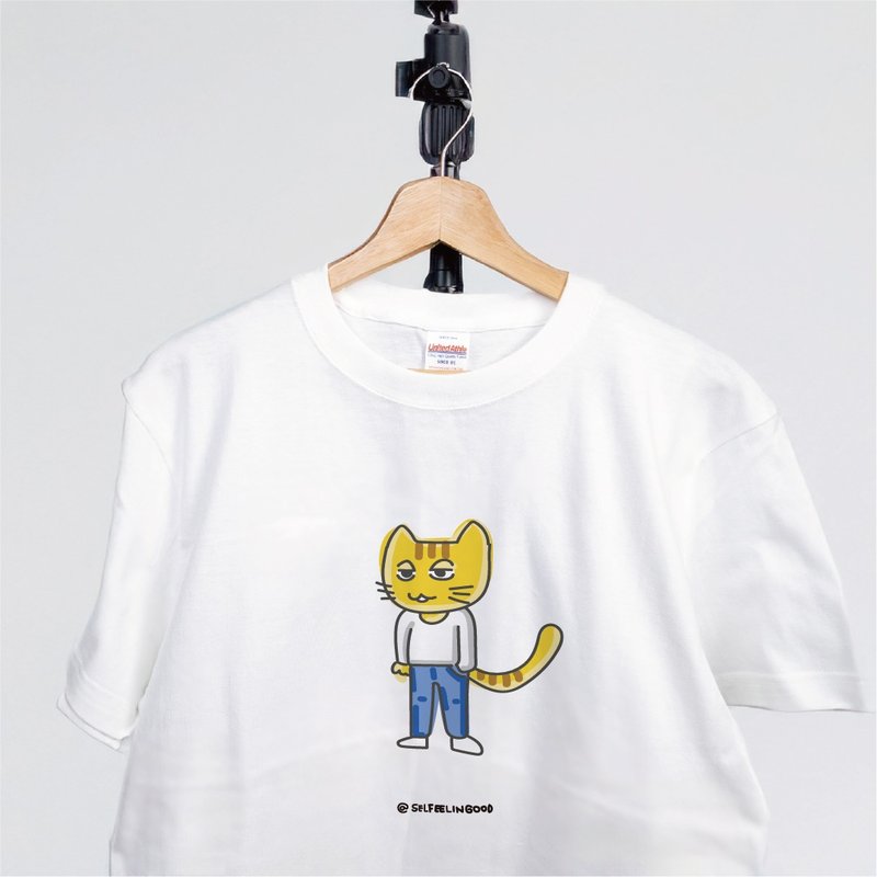 Resigned Cat T-shirt | CAT | Hand-drawn Illustration | Screen Print | A045 - Women's T-Shirts - Cotton & Hemp Multicolor