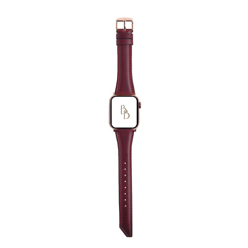 Apple Watch Bevel Oil Wax Burgundy Leather Strap Women's 8/7/6/5/4/3/2/1/SE - สายนาฬิกา - หนังแท้ สีแดง