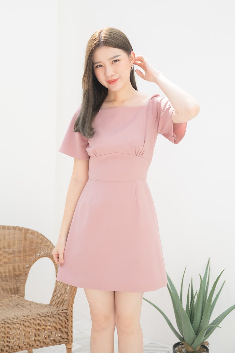 Blush Pink Vintage Modern Dress Office Wear Summer Party Bridesmaid Dress A line - 洋裝/連身裙 - 聚酯纖維 粉紅色