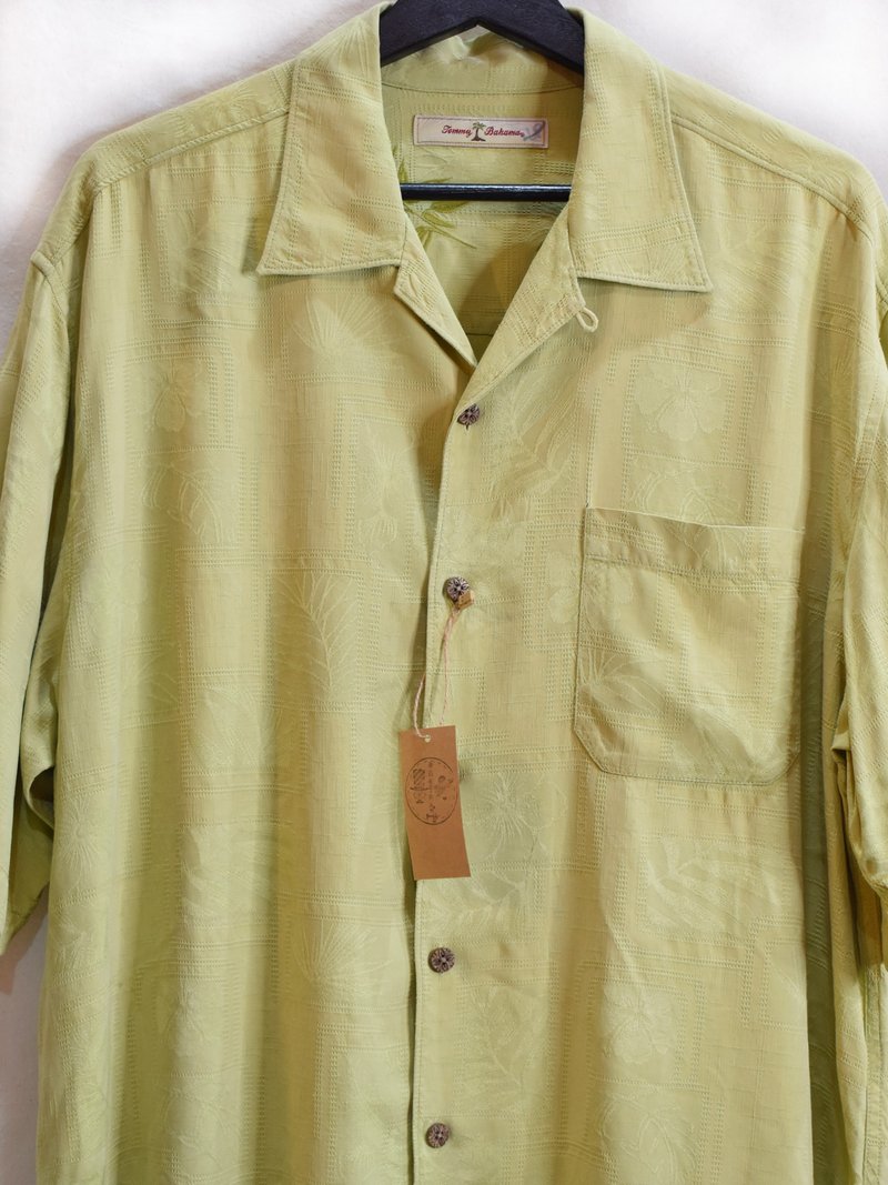 Vintage silk dark pattern shirt glossy yellow green - Men's Shirts - Silk 