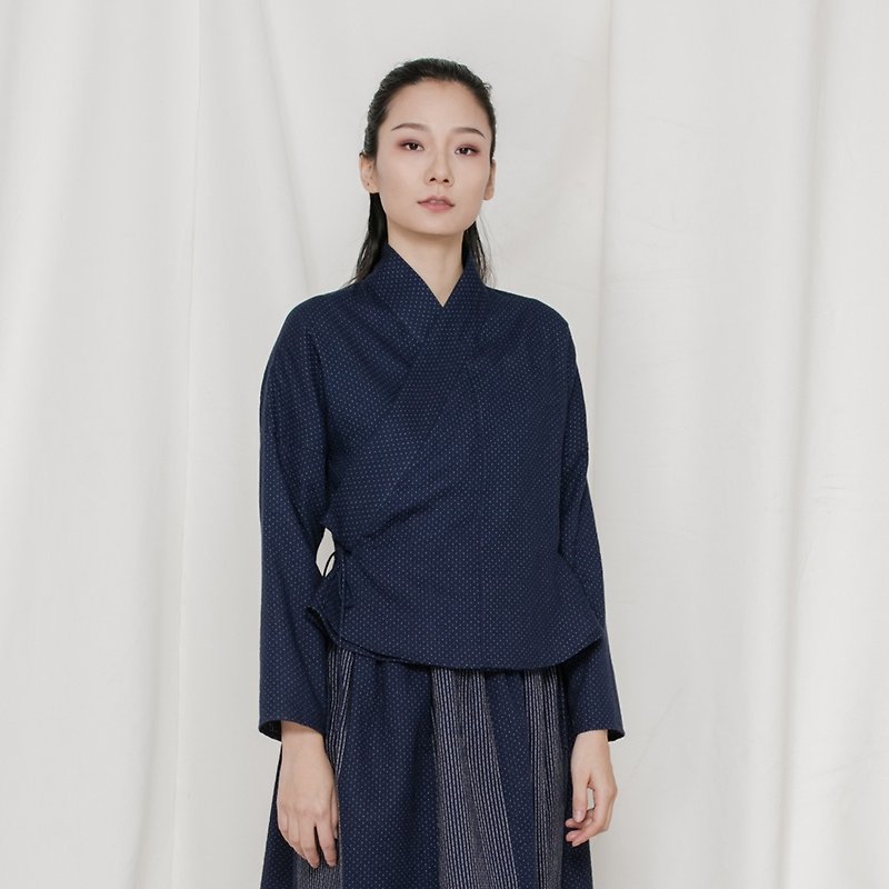 BUFU indigo traditional Chinese shirt SH171123 - กี่เพ้า - ผ้าฝ้าย/ผ้าลินิน สีน้ำเงิน