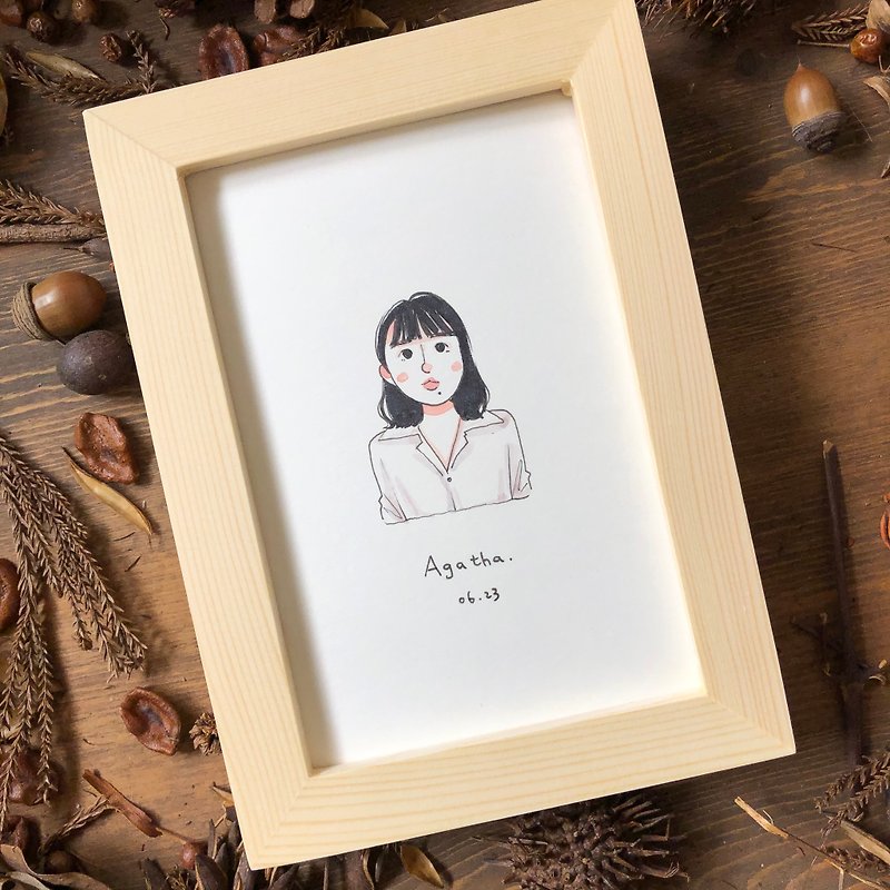 【Hand-painted/No Action】Framed Custom Birthday Gift Anniversary - Customized Portraits - Paper White