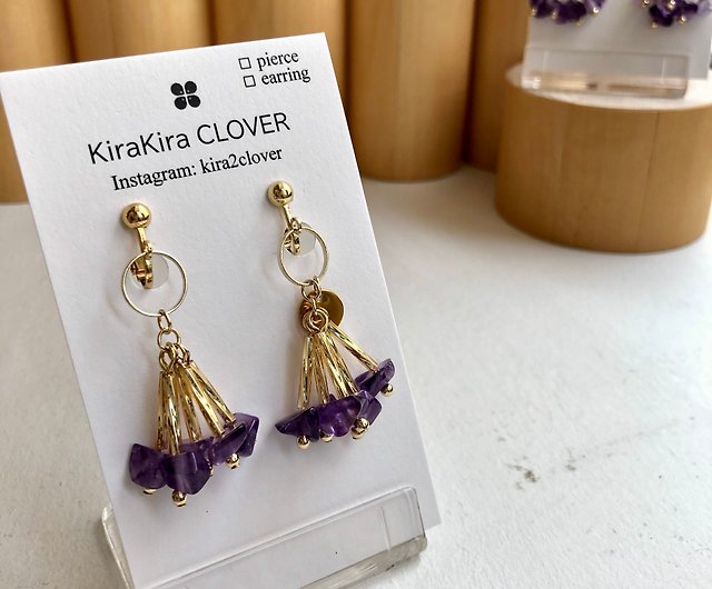Sazare Stone Earrings/ Clip-On PE005 Purple - Shop KiraKira CLOVER
