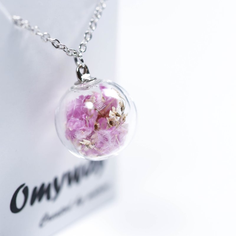 愛家作-OMYWAY日本粉紫小菊乾花永生花玻璃球飾物頸鏈1.4cm - 頸圈項鍊 - 玻璃 白色