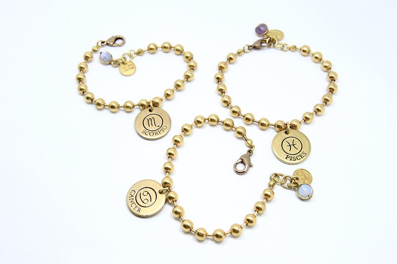 Zodiac symbol brass big beads bracelet - สร้อยข้อมือ - ทองแดงทองเหลือง 