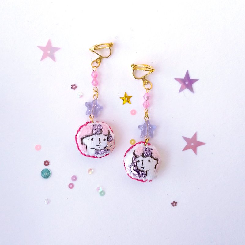 Hand - painted embroidery earrings purple star  little me earrings  - Earrings & Clip-ons - Thread Purple