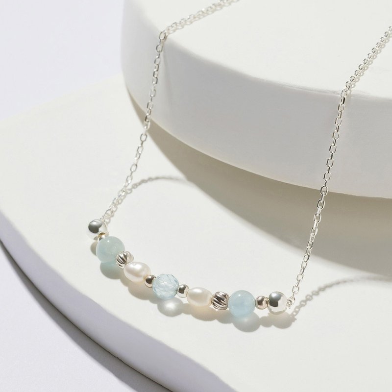 Dawn | Aquamarine Pearl S925 Sterling Silver | Natural Crystal Necklace - สร้อยคอ - คริสตัล สีน้ำเงิน