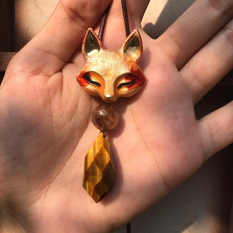 【Lost And Find】Natural tiger eyes fox necklace - Necklaces - Gemstone Brown