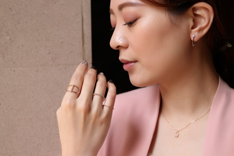 14K Skeleton Diamond Ring 簍空鑽石雙環戒指 - 戒指 - 貴金屬 金色