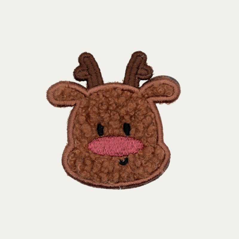 Fluffy Reindeer Embroidered Magnetic Pins - Badges & Pins - Thread Brown