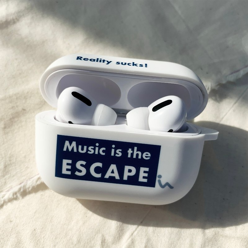 Escape the reality in music White matte soft shell AirPods Pro earphone case - หูฟัง - ยาง ขาว