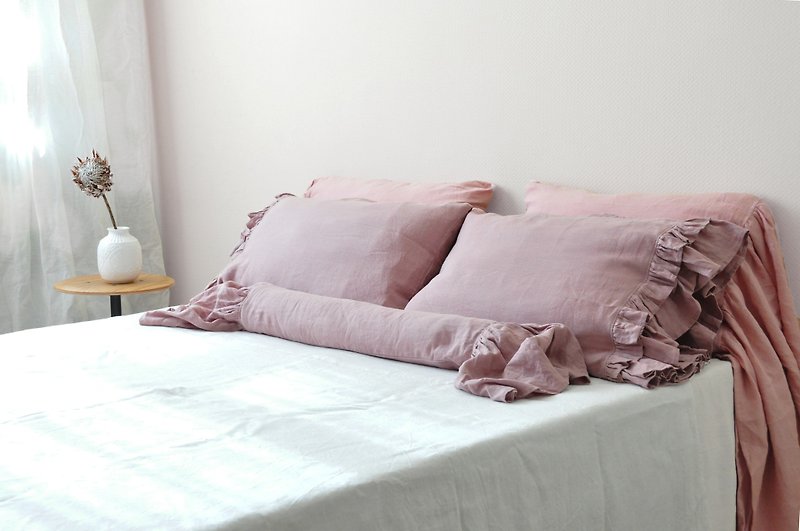 亞麻 枕頭/咕𠱸 多色 - 70 colors bolster ruffled linen pillow cover | Custom pillowcase with ruffles