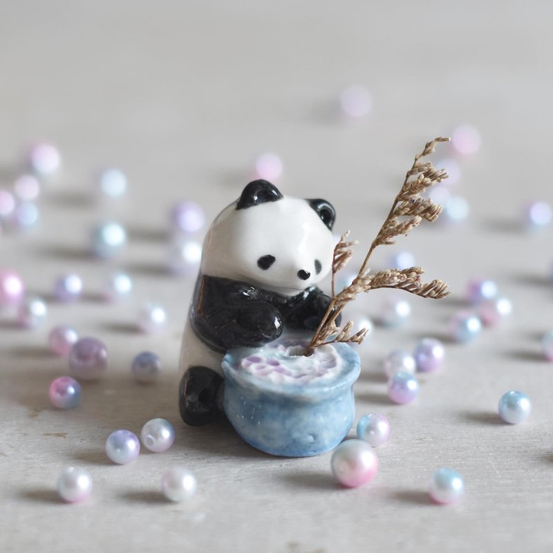 Magic Red Panda Incense sticks/Dried Flower Holder - Items for Display - Porcelain Orange