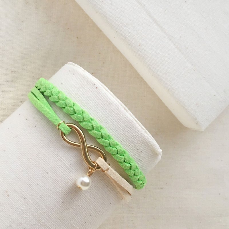Handmade Double Braided Infinity Bracelets Rose Gold Series–grass green limited - Bracelets - Other Materials Green