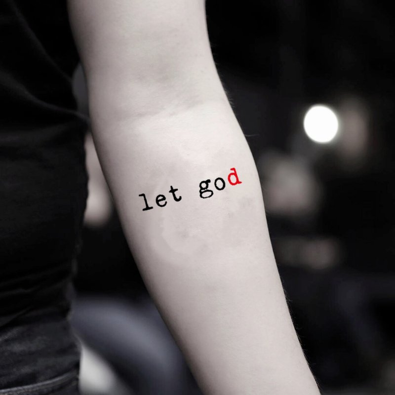 OhMyTat 放手讓神 Let Go Let God 刺青圖案紋身貼紙 (2 張) - 紋身貼紙/刺青貼紙 - 紙 黑色