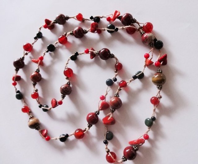 赤とグリーンのロングネックレス Y-1069 - 設計館 JSS gemstone Jewelries 項鍊 - Pinkoi