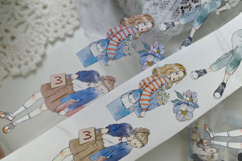 Daily light retro character PET and paper tape - Washi Tape - Other Materials 