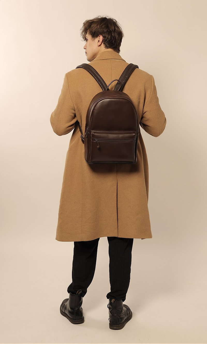 Morgan Classic Leather Zipper Backpack Brown - Backpacks - Genuine Leather Brown
