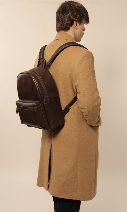 MORGAN ブラウン クラシック 牛革 ジッパー バックパック