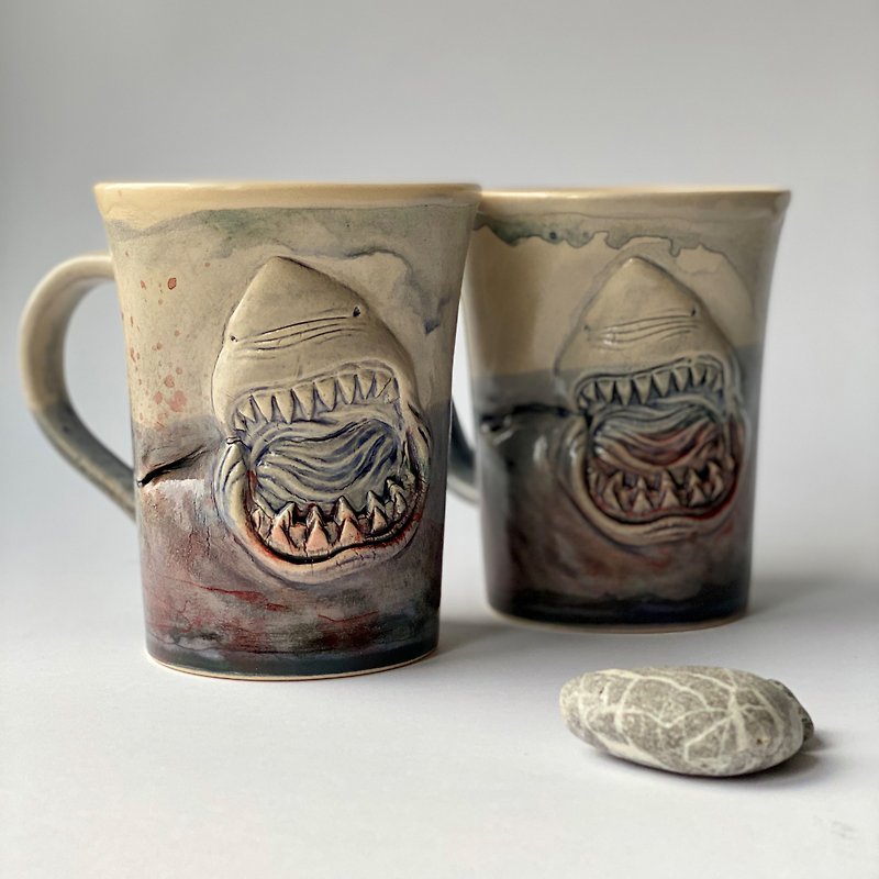 陶 咖啡杯/馬克杯 - 鯊魚大白鯊手工陶瓷杯茶和咖啡