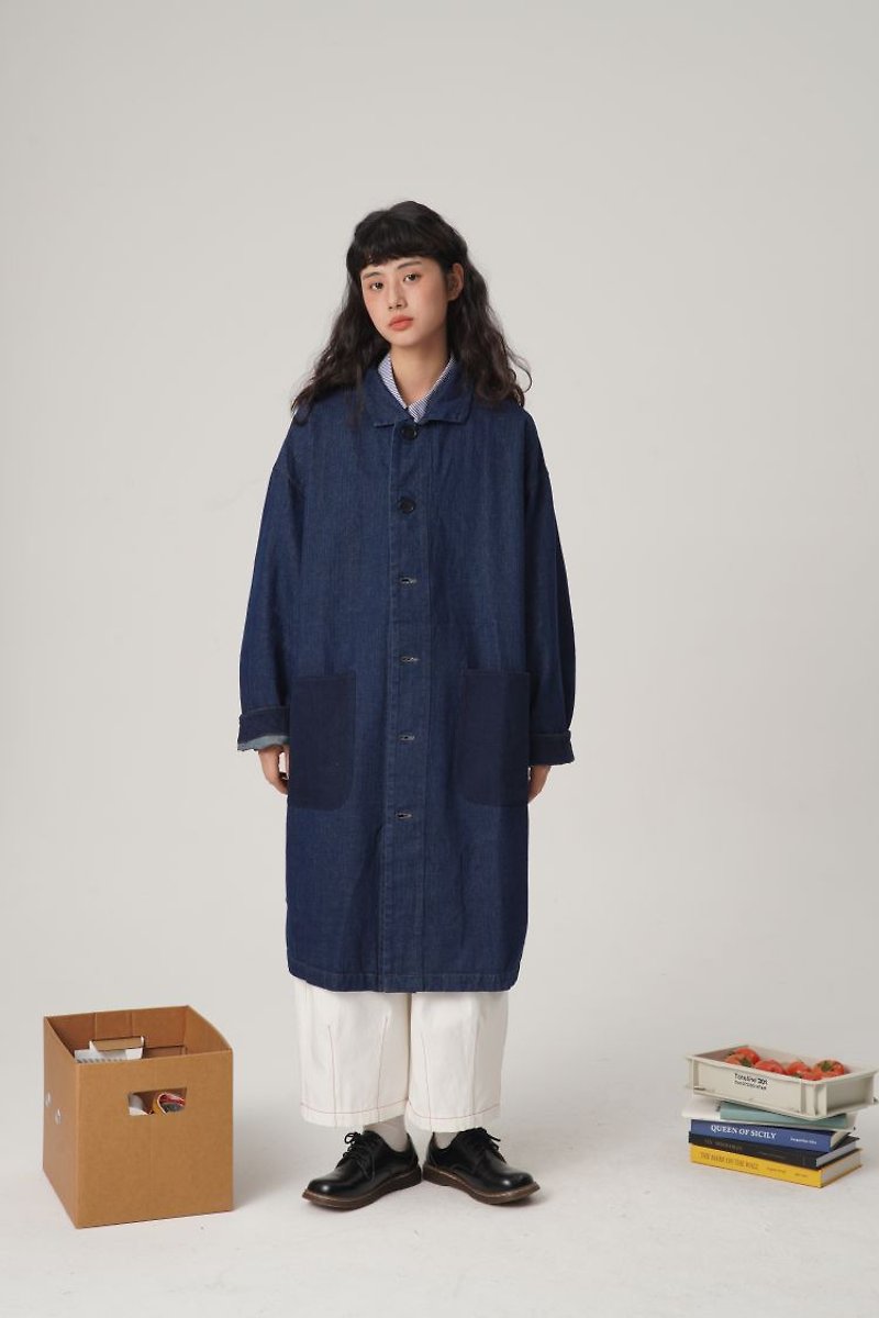 odd maker long denim pocket colorblock trench coat - Women's Casual & Functional Jackets - Cotton & Hemp 