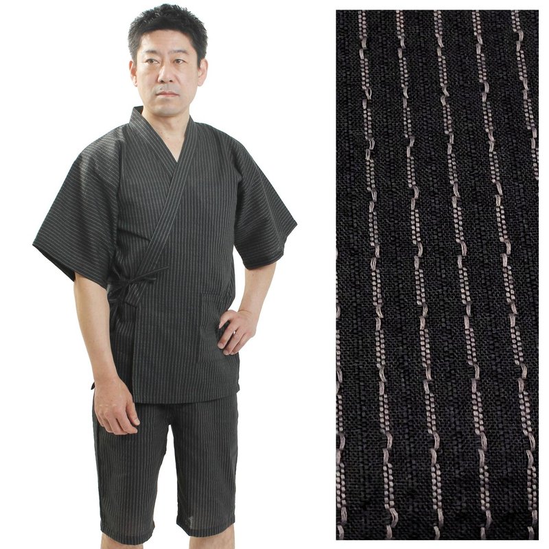 日本 和服 男士 甚平 休閒服 睡衣 成套組 M L LL as02 - 睡衣/居家服 - 棉．麻 黑色