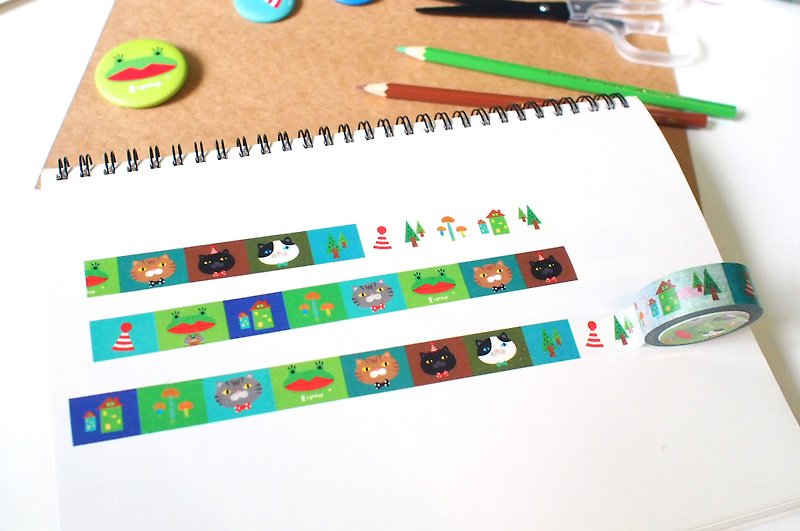E * group paper tape A & A frog meow - Washi Tape - Paper Green