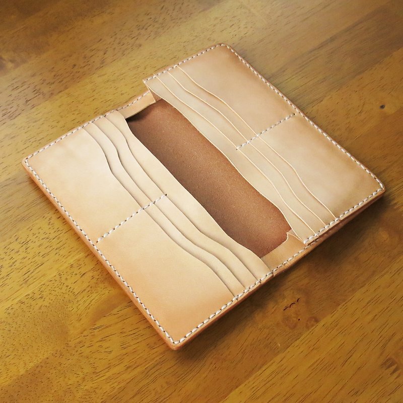Handmade leather long clip【Jane One Piece】 - Wallets - Genuine Leather Brown