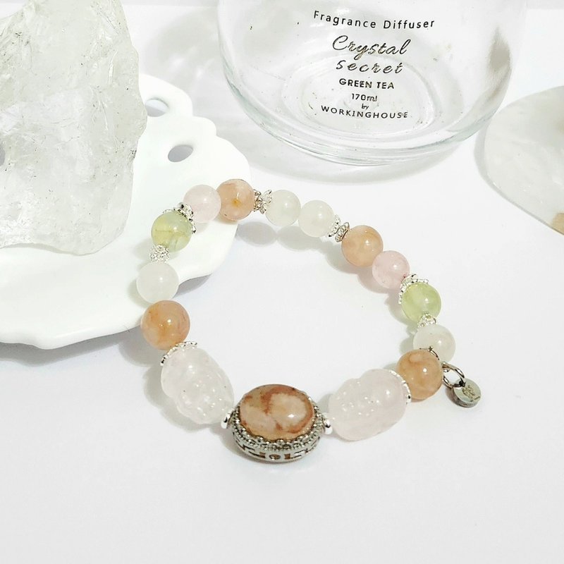 粉晶雙貔貅設計手鍊/助事業、招桃花之搭配水晶 - 手鍊/手環 - 水晶 粉紅色