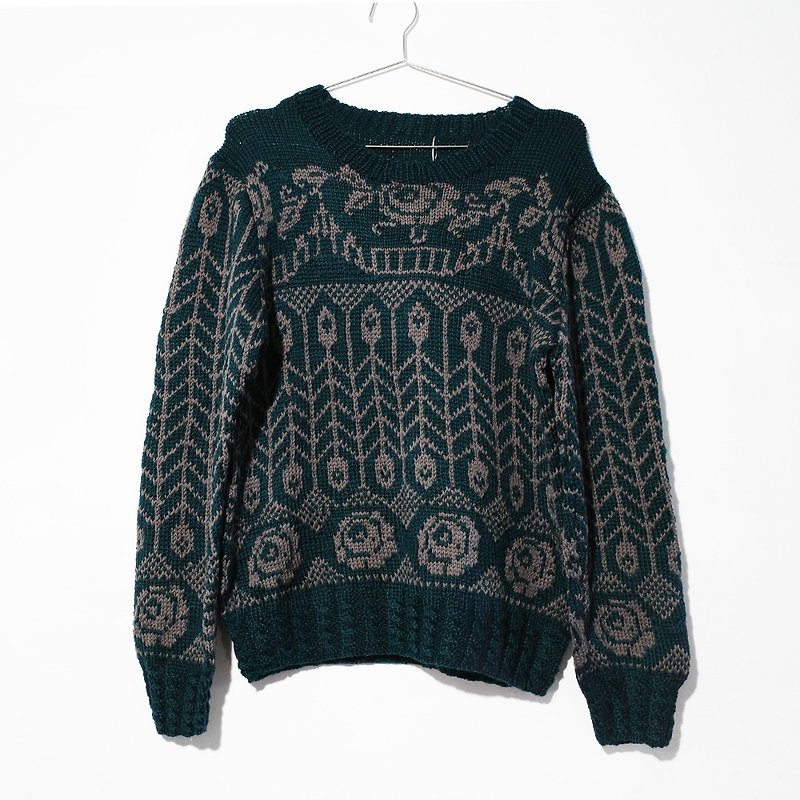 Retro sweater vintage sweater vintage sweater totem knitted R00336 - Men's Sweaters - Wool Green