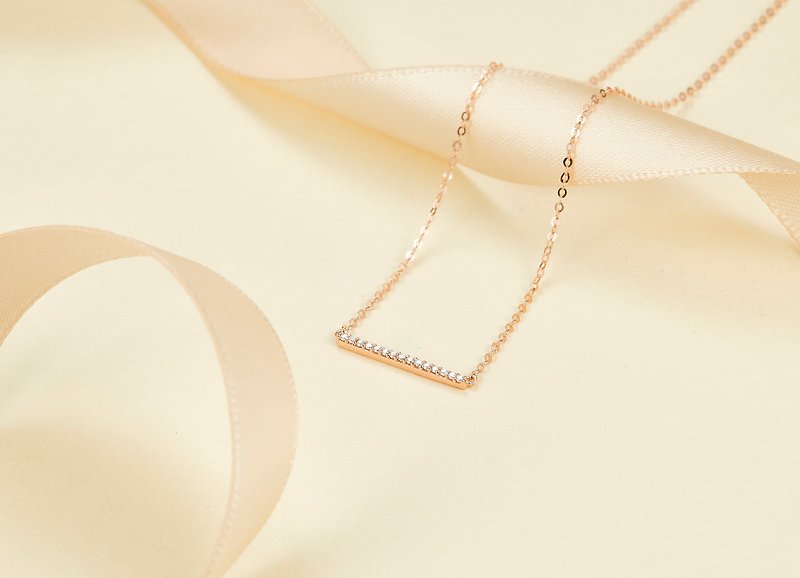 18k Rose Gold Horizontal Bar Diamond Pendant Necklace, Minimal Jewelry Gift P009 - สร้อยคอทรง Collar - เพชร ขาว