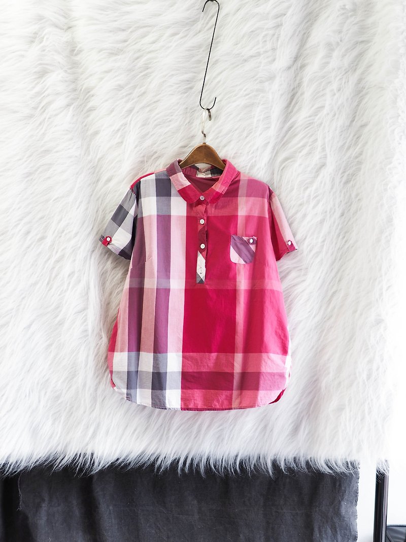 Pink Love Youth Asymmetric Small Pocket Love Time Antique Cotton Shirt Tops vintage - Women's Shirts - Cotton & Hemp Pink