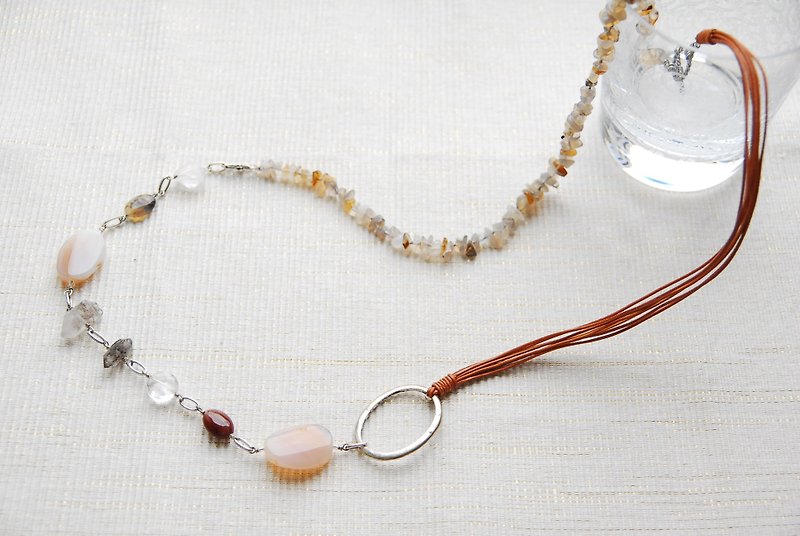SALE50% OFF Agate and various crystal strap necklaces - Necklaces - Semi-Precious Stones Brown